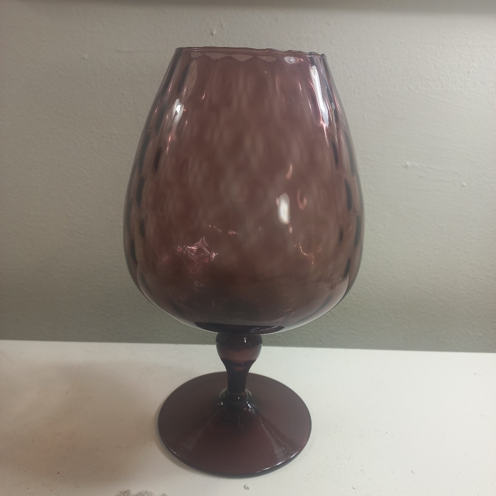 Empoli Brandy Snifter Amethyst Purple OPTIC Italy Glass Vase Vintage 10.5" MCM